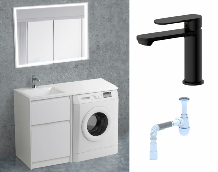 Комплект: Мебель для ванной BelBagno Kraft-LVD 60 bianco opaco + Смеситель Haiba HB10590-7 черный + Сифон АниПласт