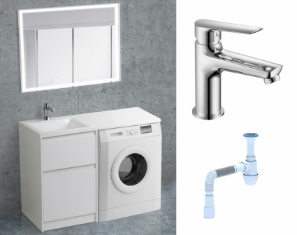 Комплект: Мебель для ванной BelBagno Kraft-LVD 60 bianco opaco + Смеситель Haiba HB10198 хром + Сифон АниПласт