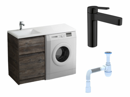 Комплект: Тумба с раковиной BelBagno Kraft-LVD 60 pino pasadena + Смеситель BelBagno Delta DEL-LVM-NERO черный + Сифон АниПласт