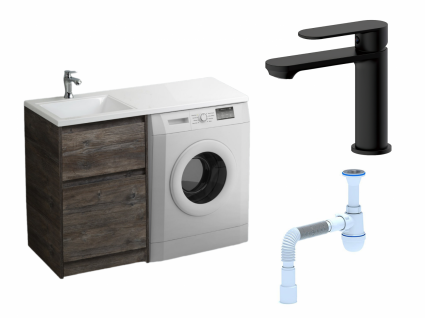 Комплект: Тумба с раковиной BelBagno Kraft-LVD 60 pino pasadena + Смеситель Haiba HB10590-7 черный + Сифон АниПласт