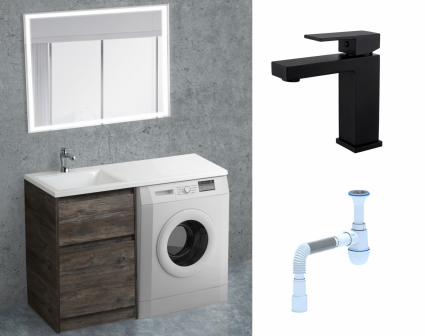 Комплект: Мебель для ванной BelBagno Kraft-LVD 60 pino pasadena + Смеситель Haiba HB10803-7 черный + Сифон АниПласт