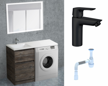 Комплект: Мебель для ванной BelBagno Kraft-LVD 60 pino pasadena + Смеситель Aquanet Static AF330-10B черный + Сифон АниПласт