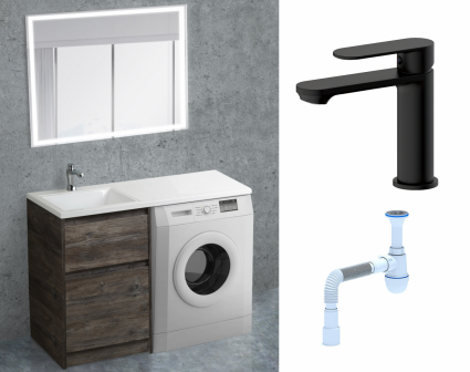 Комплект: Мебель для ванной BelBagno Kraft-LVD 60 pino pasadena + Смеситель Haiba HB10590-7 черный + Сифон АниПласт