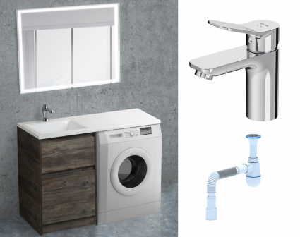 Комплект: Мебель для ванной BelBagno Kraft-LVD 60 pino pasadena + Смеситель Am.Pm X-Joy F85A02100 хром + Сифон АниПласт