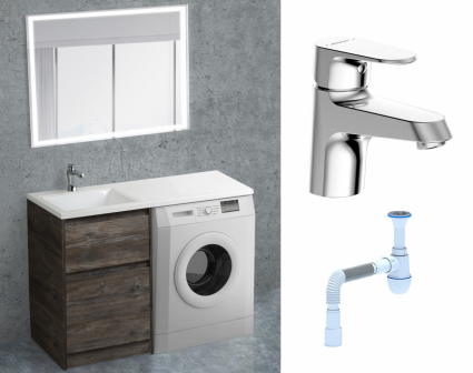 Комплект: Мебель для ванной BelBagno Kraft-LVD 60 pino pasadena + Смеситель Bravat Alfa F1120178CP хром + Сифон АниПласт