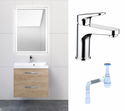 Комплект: Мебель для ванной BelBagno Aurora 60 rovere nebrasca nature + Смеситель Bravat Eler F1191238CP-RUS хром + Сифон АниПласт