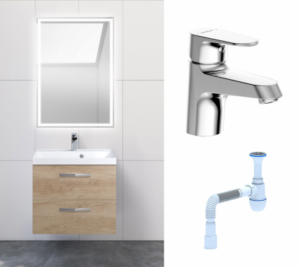 Комплект: Мебель для ванной BelBagno Aurora 60 rovere nebrasca nature + Смеситель Bravat Alfa F1120178CP хром + Сифон АниПласт