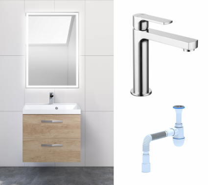 Комплект: Мебель для ванной BelBagno Aurora 60 rovere nebrasca nature + Смеситель Lemark plus Grace LM1537C хром + Сифон АниПласт
