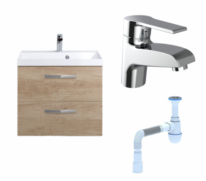 Комплект: Тумба с раковиной BelBagno Aurora 60 rovere nebrasca nature + Смеситель Agger Right A2902100 хром + Сифон АниПласт
