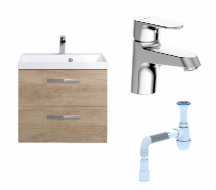 Комплект: Тумба с раковиной BelBagno Aurora 60 rovere nebrasca nature + Смеситель Bravat Alfa F1120178CP хром + Сифон АниПласт