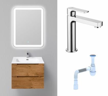Комплект: Мебель для ванной BelBagno Etna 60 rovere nature + Смеситель Lemark plus Grace LM1537C хром + Сифон АниПласт