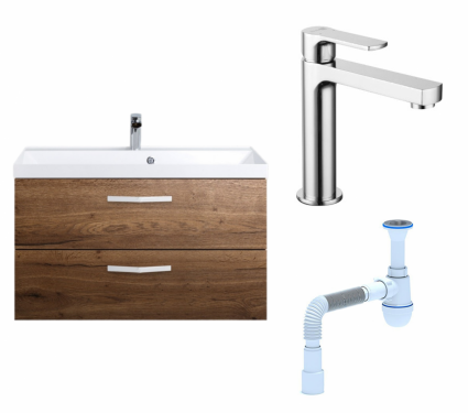 Комплект: Тумба с раковиной BelBagno Aurora 90 rovere tabacco + Смеситель Lemark plus Grace LM1537C хром + Сифон АниПласт