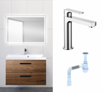 Комплект: Мебель для ванной BelBagno Aurora 80 rovere tabacco + Смеситель Lemark plus Grace LM1537C хром + Сифон АниПласт