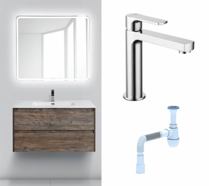 Комплект: Мебель для ванной BelBagno Kraft 100 pino pasadena + Смеситель Lemark plus Grace LM1537C хром + Сифон АниПласт