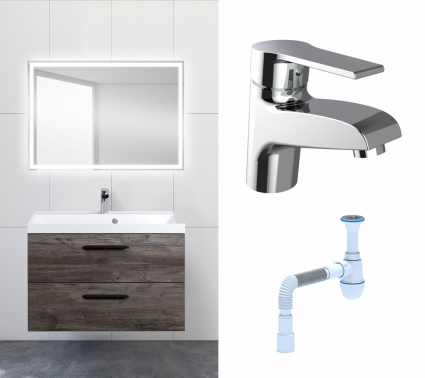 Комплект: Мебель для ванной BelBagno Aurora 80 pino pasadena + Смеситель Agger Right A2902100 хром + Сифон АниПласт
