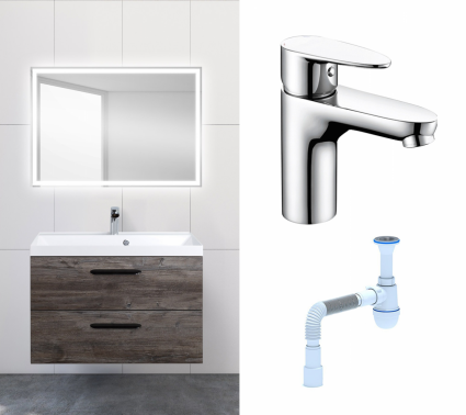 Комплект: Мебель для ванной BelBagno Aurora 80 pino pasadena + Смеситель Wasserkraft Leine 3503 хром + Сифон АниПласт