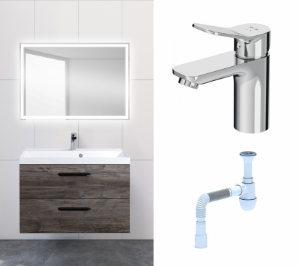 Комплект: Мебель для ванной BelBagno Aurora 80 pino pasadena + Смеситель Am.Pm X-Joy F85A02100 хром + Сифон АниПласт