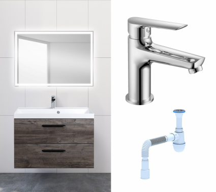Комплект: Мебель для ванной BelBagno Aurora 80 pino pasadena + Смеситель Haiba HB10198 хром + Сифон АниПласт