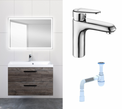 Комплект: Мебель для ванной BelBagno Aurora 80 pino pasadena + Смеситель Lemark Point LM0306C хром + Сифон АниПласт
