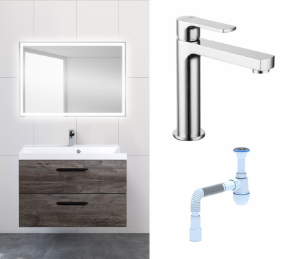 Комплект: Мебель для ванной BelBagno Aurora 80 pino pasadena + Смеситель Lemark plus Grace LM1537C хром + Сифон АниПласт
