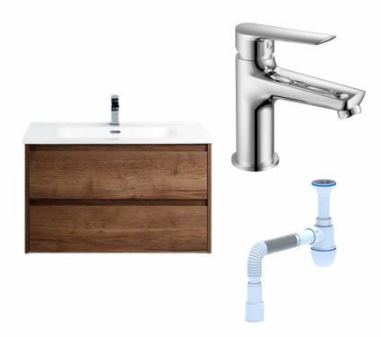 Комплект: Тумба с раковиной BelBagno Kraft 90 rovere tabacco + Смеситель Haiba HB10198 хром + Сифон АниПласт