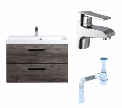 Комплект: Тумба с раковиной BelBagno Aurora 80 pino pasadena + Смеситель Agger Right A2902100 хром + Сифон АниПласт