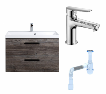 Комплект: Тумба с раковиной BelBagno Aurora 80 pino pasadena + Смеситель Haiba HB10198 хром + Сифон АниПласт