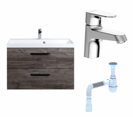 Комплект: Тумба с раковиной BelBagno Aurora 80 pino pasadena + Смеситель Bravat Alfa F1120178CP хром + Сифон АниПласт