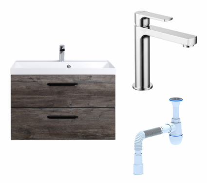 Комплект: Тумба с раковиной BelBagno Aurora 80 pino pasadena + Смеситель Lemark plus Grace LM1537C хром + Сифон АниПласт
