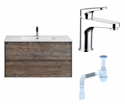 Комплект: Тумба с раковиной BelBagno Kraft 100 pino pasadena + Смеситель Bravat Eler F1191238CP-RUS хром + Сифон АниПласт