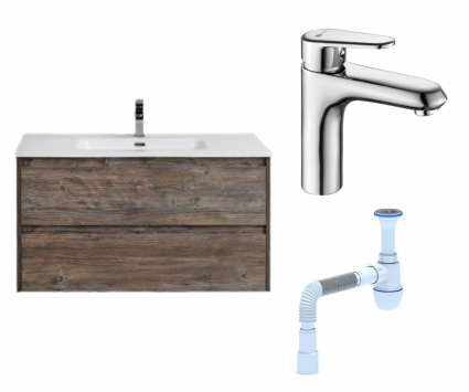 Комплект: Тумба с раковиной BelBagno Kraft 100 pino pasadena + Смеситель Lemark Point LM0306C хром + Сифон АниПласт