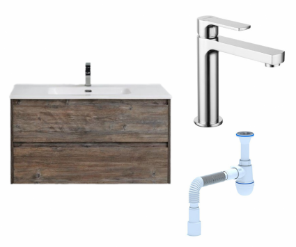 Комплект: Тумба с раковиной BelBagno Kraft 100 pino pasadena + Смеситель Lemark plus Grace LM1537C хром + Сифон АниПласт