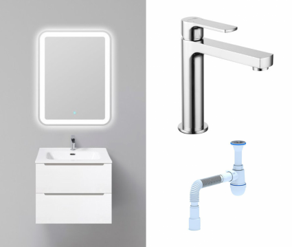 Комплект: Мебель для ванной BelBagno Etna 60 bianco lucido + Смеситель Lemark plus Grace LM1537C хром + Сифон АниПласт