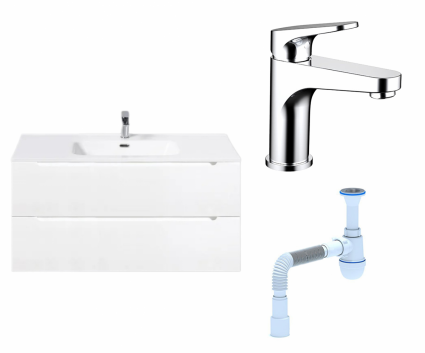Комплект: Тумба с раковиной BelBagno Etna 100 bianco lucido + Смеситель Bravat Eler F1191238CP-RUS хром + Сифон АниПласт