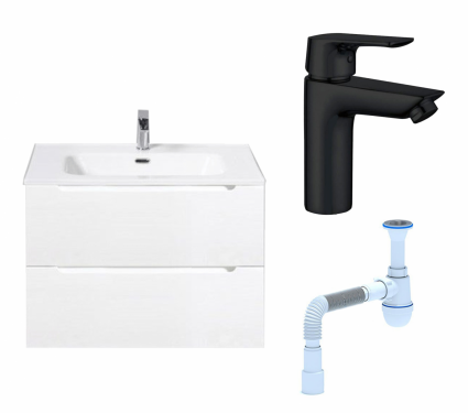 Комплект: Тумба с раковиной BelBagno Etna 39 70 bianco lucido + Смеситель Aquanet Static AF330-10B черный + Сифон АниПласт
