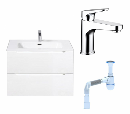 Комплект: Тумба с раковиной BelBagno Etna 39 70 bianco lucido + Смеситель Bravat Eler F1191238CP-RUS хром + Сифон АниПласт
