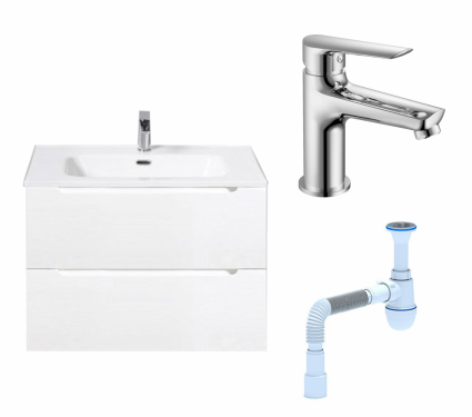 Комплект: Тумба с раковиной BelBagno Etna 39 70 bianco lucido + Смеситель  Haiba HB10198 хром + Сифон АниПласт