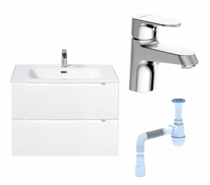 Комплект: Тумба с раковиной BelBagno Etna 39 70 bianco lucido + Смеситель Bravat Alfa F1120178CP хром + Сифон АниПласт