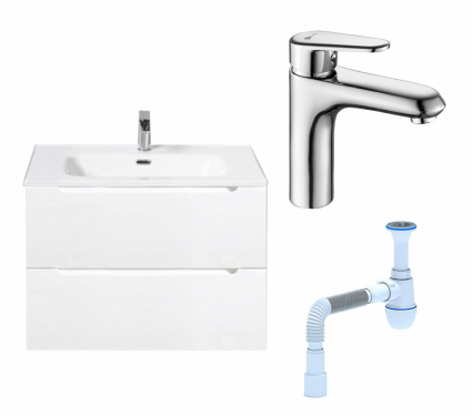 Комплект: Тумба с раковиной BelBagno Etna 39 70 bianco lucido + Смеситель Lemark Point LM0306C хром + Сифон АниПласт