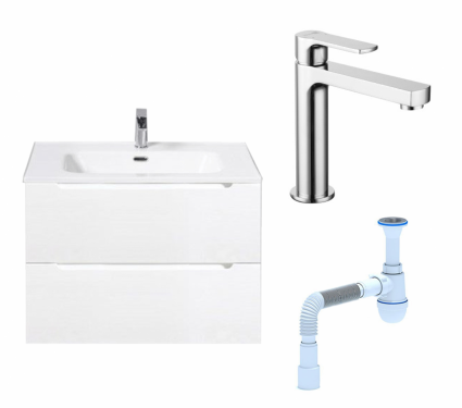 Комплект: Тумба с раковиной BelBagno Etna 39 70 bianco lucido + Смеситель Lemark plus Grace LM1537C хром + Сифон АниПласт