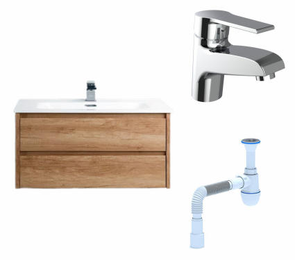 Комплект: Тумба с раковиной BelBagno Kraft 39 80 rovere nebrasca nature + Смеситель Agger Right A2902100 Хром + Сифон АниПласт