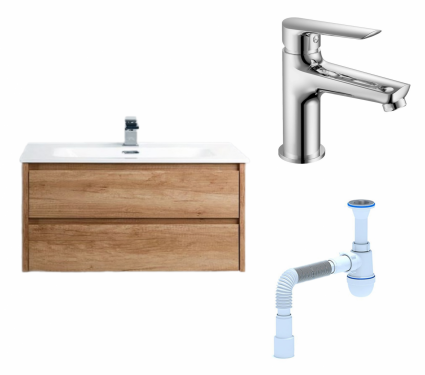 Комплект: Тумба с раковиной BelBagno Kraft 39 80 rovere nebrasca nature + Смеситель  Haiba HB10198 Хром + Сифон АниПласт