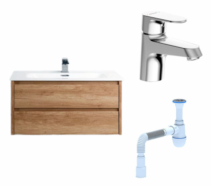 Комплект: Тумба с раковиной BelBagno Kraft 39 80 rovere nebrasca nature + Смеситель Bravat Alfa F1120178CP Хром + Сифон АниПласт