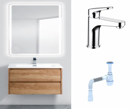 Комплект: Мебель для ванной BelBagno Kraft 39 80 rovere nebrasca nature + Смеситель Bravat Eler F1191238CP-RUS Хром + Сифон АниПласт