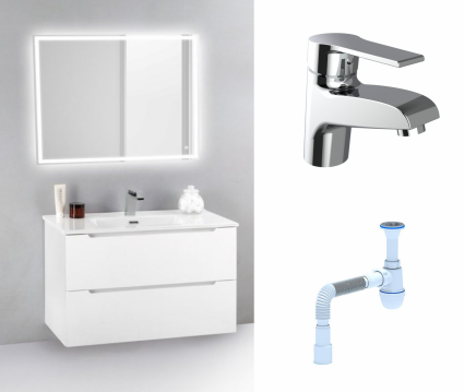 Комплект: Мебель для ванной BelBagno Etna 39 70 bianco lucido + Смеситель Agger Right A2902100 Хром + Сифон АниПласт