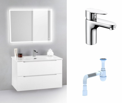 Комплект: Мебель для ванной BelBagno Etna 39 70 bianco lucido + Смеситель Wasserkraft Leine 3503 Хром + Сифон АниПласт
