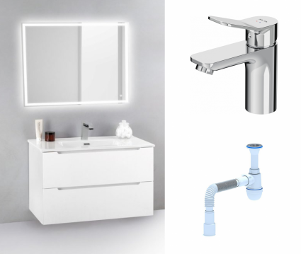 Комплект: Мебель для ванной BelBagno Etna 39 70 bianco lucido + Смеситель Am.Pm X-Joy F85A02100 Хром + Сифон АниПласт