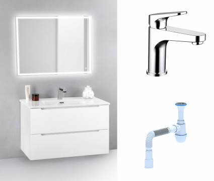 Комплект: Мебель для ванной BelBagno Etna 39 70 bianco lucido + Смеситель Bravat Eler F1191238CP-RUS Хром + Сифон АниПласт