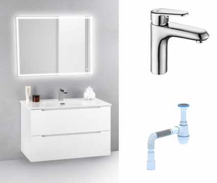 Комплект: Мебель для ванной BelBagno Etna 39 70 bianco lucido + Смеситель Lemark Point LM0306C Хром + Сифон АниПласт