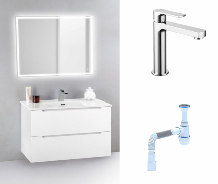 Комплект: Мебель для ванной BelBagno Etna 39 70 bianco lucido + Смеситель Lemark plus Grace LM1537C Хром + Сифон АниПласт